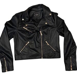 Guess Black Faux Leather Moto Jacket Asymmetrical Zipper